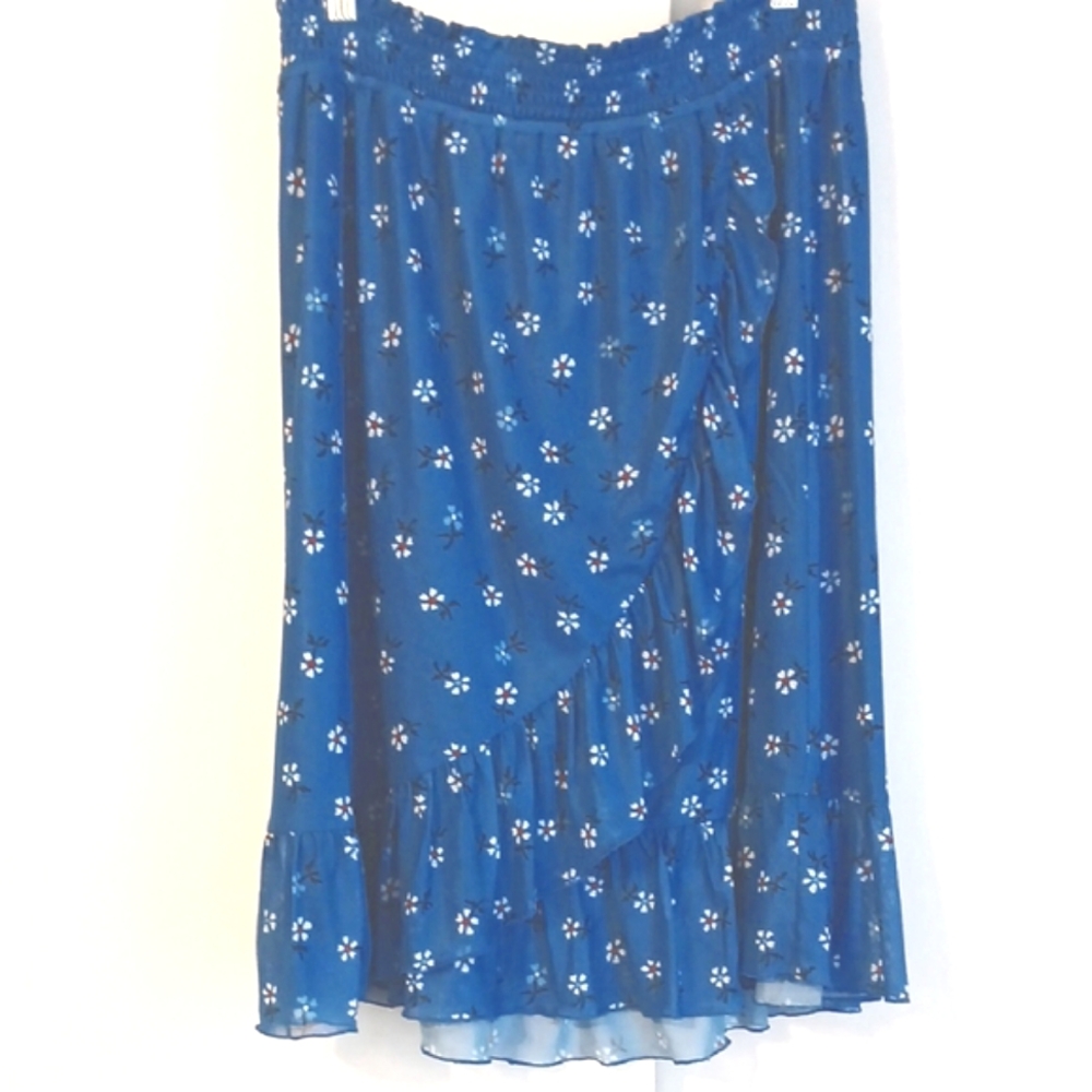 Draper James "Blue Aster" Faux Wrap Ruffle Skirt in Size XL (NWT)